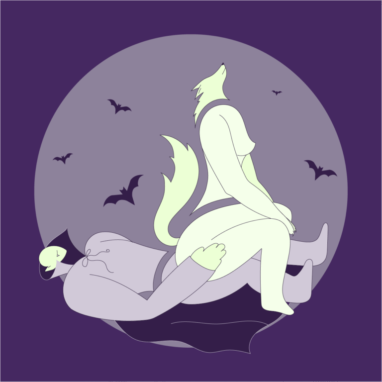 Halloween: Illustration mit Werwolf sitzend auf Vampir