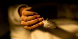 Sensation Play: Hand, die eine Feder hält